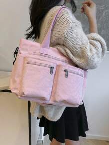 Fashionable Minimalist Large Capacity Multi-Pocket Shoulder Tote Bag, Suitable For School, Work, Travel And Business - Pink - View 6