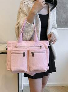 Fashionable Minimalist Large Capacity Multi-Pocket Shoulder Tote Bag, Suitable For School, Work, Travel And Business - Pink - View 3