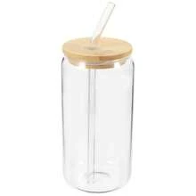 Gift For Children, Bamboo Lid Drink Cup Glass Coffee Cups With Lids And Straw Espresso Tumbler Iced Glasses Travel - 無色 - 查看 1