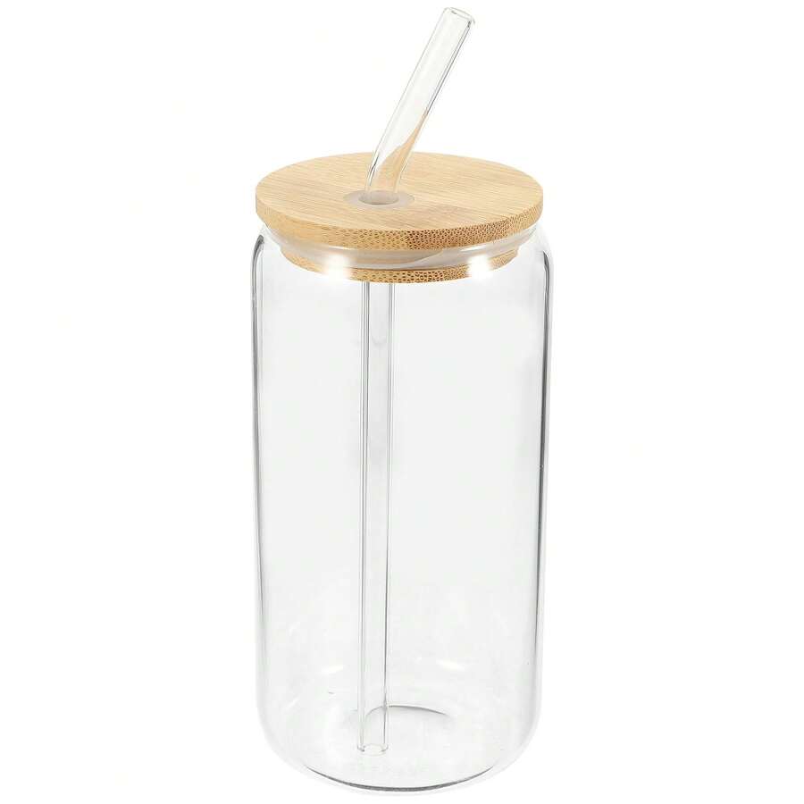 Gift For Children, Bamboo Lid Drink Cup Glass Coffee Cups With Lids And Straw Espresso Tumbler Iced Glasses Travel - 無色 - 查看 1
