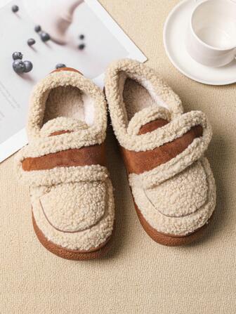 1 Pair Of New Khaki Snow Boots, Outdoor & Indoor Home Slippers With Fur Lining, Warm For Autumn & Winter