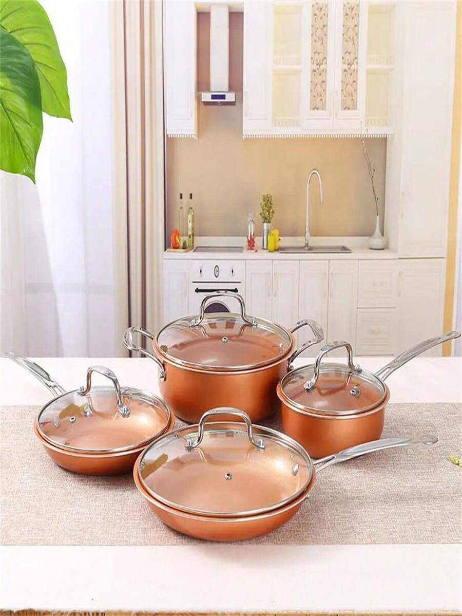 4 Piece Wok Set, Frying Pan, Copper Color Non-Stick Frying Pan, Double Bottom, Flat Bottom, 24cm Square Frying Pan / Cookware Kit - 彩色 - 查看 1