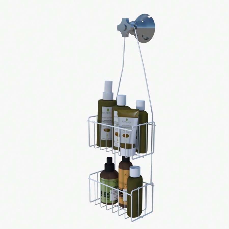 Suspended Shampoo Holder Hanging 2 Tiers Without Holes Double Register Soap Dish Conditioner Holder Bathroom Accessory - trắng - Xem 1