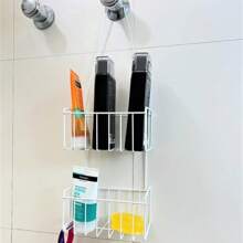 Suspended Shampoo Holder Hanging 2 Tiers Without Holes Double Register Soap Dish Conditioner Holder Bathroom Accessory - trắng - Xem 3