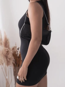 Women's Basic Ribbed Tank Top Sheath Dress - màu đen - Xem 5