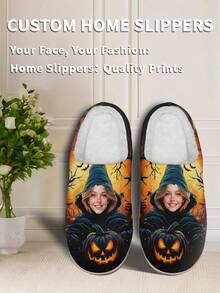 1 Pair Halloween Custom Home Slippers, Personalized Photo Home Slippers, Custom Thick Sole Home Slippers, Personalized Home Slippers, Photo Home Slippers, Personalized Home Slippers For Women And Men, Personalized Home Slippers, Halloween Gift, Funny Gift - White - View 3