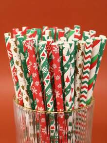 25/50 件，一次性圣诞吸管，多色圣诞纸吸管，圣诞派对装饰吸管，2024 年家居圣诞装饰品，2025 年新年圣诞礼物 - 彩色 - 查看 1