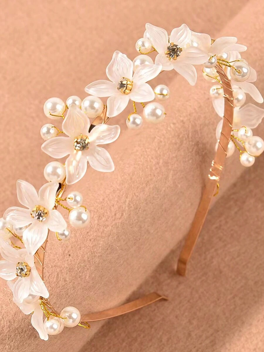 1件装仿珍珠花朵装饰优雅发箍，适合婚礼、日常生活、节日、情人节等场合，发箍、发圈、头饰、发饰 - 彩色 - 查看 1