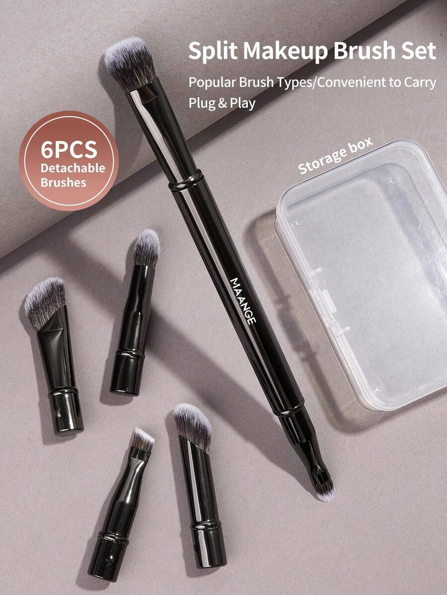 MAANGE Professional Eye Makeup Brush Set, Detachable Replaceable Brush Heads, Portable Eye Makeup Brush Case, Includes Eyeshadow Brush, Eyebrow Brush, Eyeliner Brush, Contour Brush, Soft Fiber Material, Convenient To Carry, Travel Essential, Ideal Gift For Women And Girls - 黑色 - 查看 1