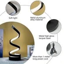 1入組3色暖光LED螺旋桌燈，適用於KTV，咖啡店，臥室床邊裝飾和夜燈，USB供電 - 黑色 - 查看 3