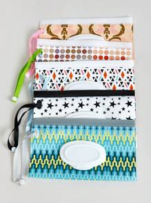 1pc Wet Wipes Refill Pouch, Portable Resealable Wet Wipe Dispenser Bag, Random Pattern Design - Multicolor - View 2