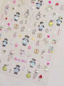 1pc Cartoon Plush Cat/Bear Nail Art Stickers DIY Cute Style Nail Decoration Stickers - 彩色 - 查看 9
