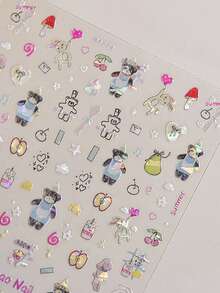 1pc Cartoon Plush Cat/Bear Nail Art Stickers DIY Cute Style Nail Decoration Stickers - 彩色 - 查看 6