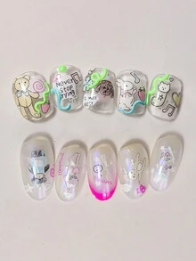 1pc Cartoon Plush Cat/Bear Nail Art Stickers DIY Cute Style Nail Decoration Stickers - 彩色 - 查看 7