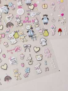 1pc Cartoon Plush Cat/Bear Nail Art Stickers DIY Cute Style Nail Decoration Stickers - 彩色 - 查看 4