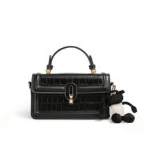 TOUTOU Túi xách tay họa tiết cá sấu thanh lịch, nhẹ, đơn giản, công sở, nhỏ gọn, sang trọng, túi vuông, ví da sợi nhỏ thời trang màu đen, túi tote quai xách, túi đeo vai màu trơn cổ điển tối giản, túi đeo chéo có nắp khóa xoay, dây đeo có thể điều chỉnh - Nhiều màu - Xem 12