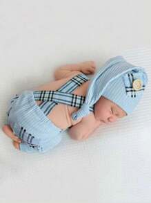 2 szt./zestaw rekwizytów do fotografii noworodkowej, strój na pamiątkę wzrostu dziecka, w tym czapka + spodnie na szelkach, kostium do sesji zdjęciowej dla niemowląt, dekoracje rodzinne na baby shower, prezenty na baby shower, prezenty wielkanocne dla dziewczynek/chłopców