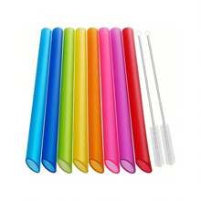 8pcs Reusable Straws, Smoothie Straws - Multicolored Extra Large Reusable Straws, Plastic Straws For Bubble Tea, Milkshakes, With 2 Brushes, Suitable For Restaurants, Cafes, Kitchen, Christmas Gift,School Supplies