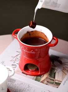 1 Set de Olla de Cerámica para Derretir Chocolate, Calentador de Queso, Olla de Fondue de Chocolate con Tenedor, Decoración de Cocina y Hogar, Apto para Bebidas Frías, Café, Tazas, Bebidas, Exterior, Picnic, Fiesta, Regalo de Cumpleaños