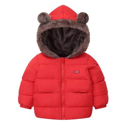Two-Way Wear 3D Ear Letter Print Cute Hooded Coat For Young Boy