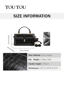 TOUTOU Túi xách tay họa tiết cá sấu thanh lịch, nhẹ, đơn giản, công sở, nhỏ gọn, sang trọng, túi vuông, ví da sợi nhỏ thời trang màu đen, túi tote quai xách, túi đeo vai màu trơn cổ điển tối giản, túi đeo chéo có nắp khóa xoay, dây đeo có thể điều chỉnh - Nhiều màu - Xem 4