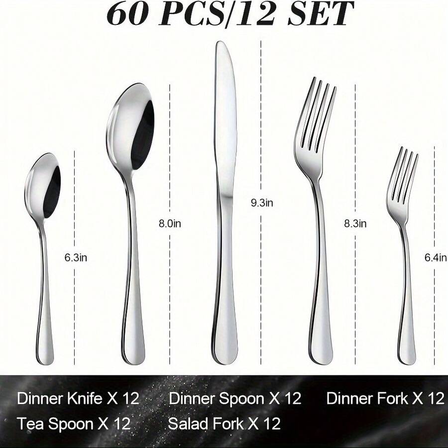 The 60Piece Stainless Steel Flatware Set For 12 People Contains Forks