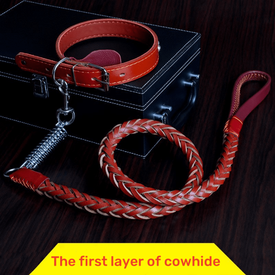 1pc Soft Genuine Leather Dog Collar And Leash Set, Durable For Small