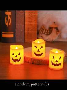 24pcs/12pcs/6pcs/3pcs/1pc LED Electronic Candle Lights, Electronic Candle Holder Funny Pumpkin Lights, Party Atmosphere Props Decoration, Suitable For Halloween, Christmas Eve And Other Horror Themed Skeleton Head Ghost Festival Pumpkin Light Parties