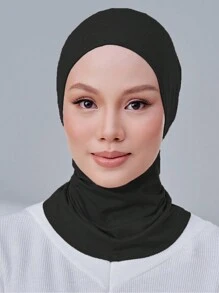 1 件装女士帽下纯色弹力抽绳头巾，轻便、透气、吸汗、多功能，适合日常佩戴、锻炼、瑜伽和时尚头带柔软头巾，适合 Abaya 面纱服装 - 黑色 - 查看 5