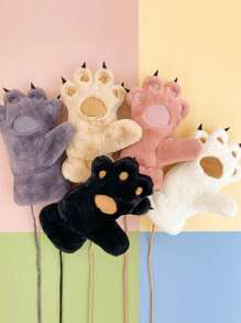 Găng tay lông mềm mại hình chân gấu/mèo hoạt hình dễ thương cho nữ, găng tay dày chống gió mùa đông ấm áp cho học sinh đi xe đạp Halloween - Nhiều màu - Xem 2