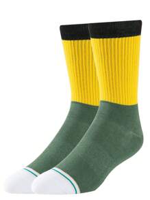 1 Pair Men's Socks Sports Casual Long Socks Women's Socks Solid Color Hipster Socks Winter Socks High Socks ,Pop Socks Thick Socks Grip Socks Fun Socks Green Socks Contrast Color Socks - Army Green - View 1