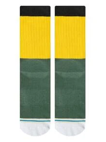 1 Pair Men's Socks Sports Casual Long Socks Women's Socks Solid Color Hipster Socks Winter Socks High Socks ,Pop Socks Thick Socks Grip Socks Fun Socks Green Socks Contrast Color Socks - Army Green - View 4