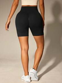 Summer Workout Black Quick-Drying Yoga Fitness Shorts, High-Stretch Sports Running Shorts, Women's Sportswear, Hip-Lifting Cycling Shorts
