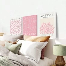 3pcs Matisse & Picasso Inspired Pink Wall Art Set - Abstract Floral Market Posters, Canvas Prints For Living Room, Bedroom, Dining Decor Gifts Birthday Graduation