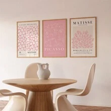 3pcs Matisse & Picasso Inspired Pink Wall Art Set - Abstract Floral Market Posters, Canvas Prints For Living Room, Bedroom, Dining Decor Gifts Birthday Graduation