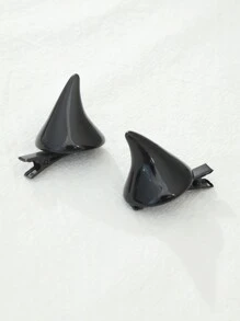 2pcs Girls Horns Hair Clip, Halloween Daily Decoration - Black - View 1
