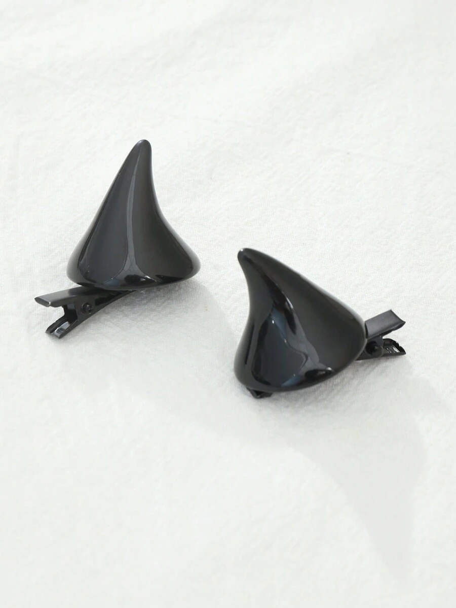 2pcs Girls Horns Hair Clip, Halloween Daily Decoration - Black - View 1