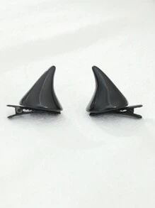 2pcs Girls Horns Hair Clip, Halloween Daily Decoration - Black - View 3