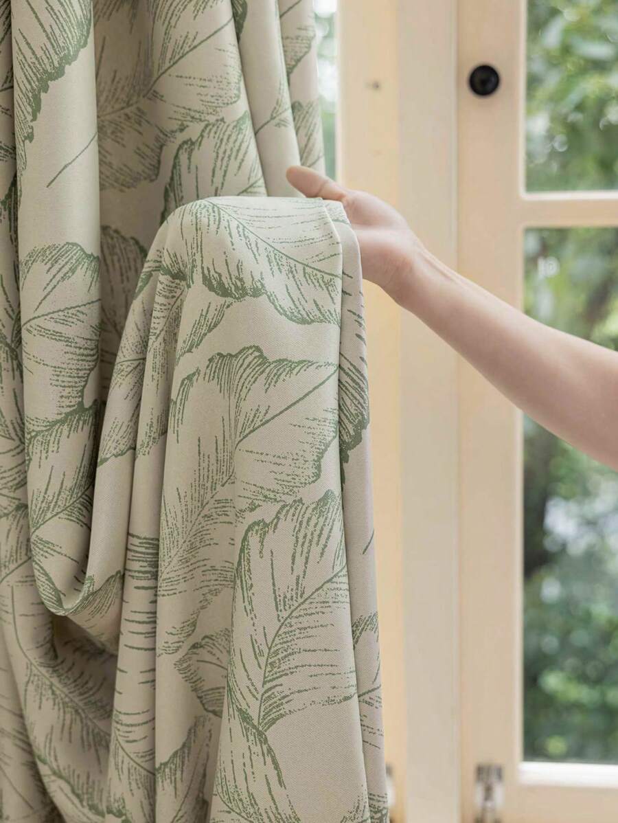 1PC French Retro Rrinted Leaf Blackout Curtain For Living Room Window Bedroom Insulated Sunscreen Drape - Green - View 1