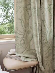 1 件法式复古印花树叶遮光窗帘适用于客厅窗户卧室隔热防晒窗帘 - 綠色 - 查看 3