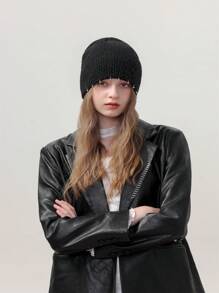 1pc Ear Protection Casual Unique Solid Color Beanie Hat, Acrylic Yarn Ball Embellished Knit Hat With Metallic Thread, For Autumn/Winter Street, Party Wear