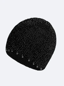1pc Ear Protection Casual Unique Solid Color Beanie Hat, Acrylic Yarn Ball Embellished Knit Hat With Metallic Thread, For Autumn/Winter Street, Party Wear