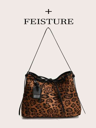 FEISTURE 1pc Large Capacity Leopard Print Tote Bag, EU & US Fashion Shoulder Bag Suitable For Girls, Ladies, College Students, Office Workers, Great For Work, Business, Commute, School, Leopard Print Cheetah Bag For Women Leopard Comeback