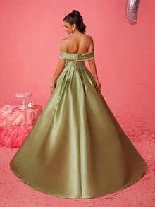 Smilprince Elegante vestido formal con hombros descubiertos y abertura en el muslo, vestido de noche para fiesta de graduación, boda o cena