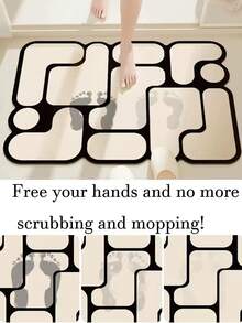 1 件简约优质柔软硅藻土垫，吸水速干防滑浴室地垫 - 黑與白 - 查看 4