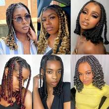 10 Inch Synthetic Box Braids Curly Ends Crochet Hair Short Box Braids Hair Extensions For Women Daily Use 15 Strands/Pack