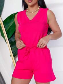 Women's Elegant Casual SWEATSHIRT And Shorts Set - Màu Hồng Tươi - Xem 5