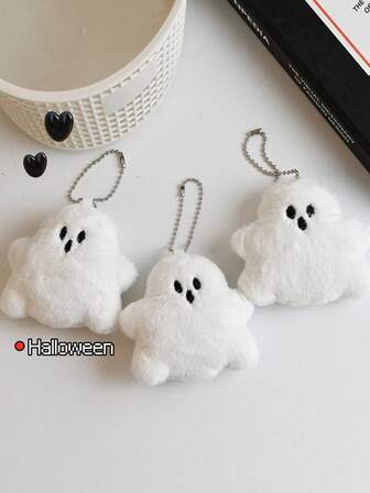 1pc Funny White Ghost Stuffed Doll Backpack Hanging Decoration, Cute Plush Bag Charm, Keychain, Halloween Gift, Holiday Accessory Christmas Bag Charms Car Teacher Friend Sister Gift Ideas