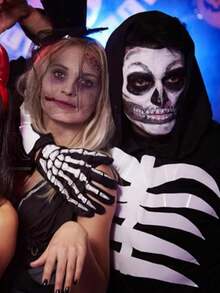 1pair Halloween Scary White Skull Gloves, Halloween Costume Props, Stage Makeup Costumes