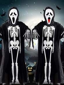 1pair Halloween Scary White Skull Gloves, Halloween Costume Props, Stage Makeup Costumes